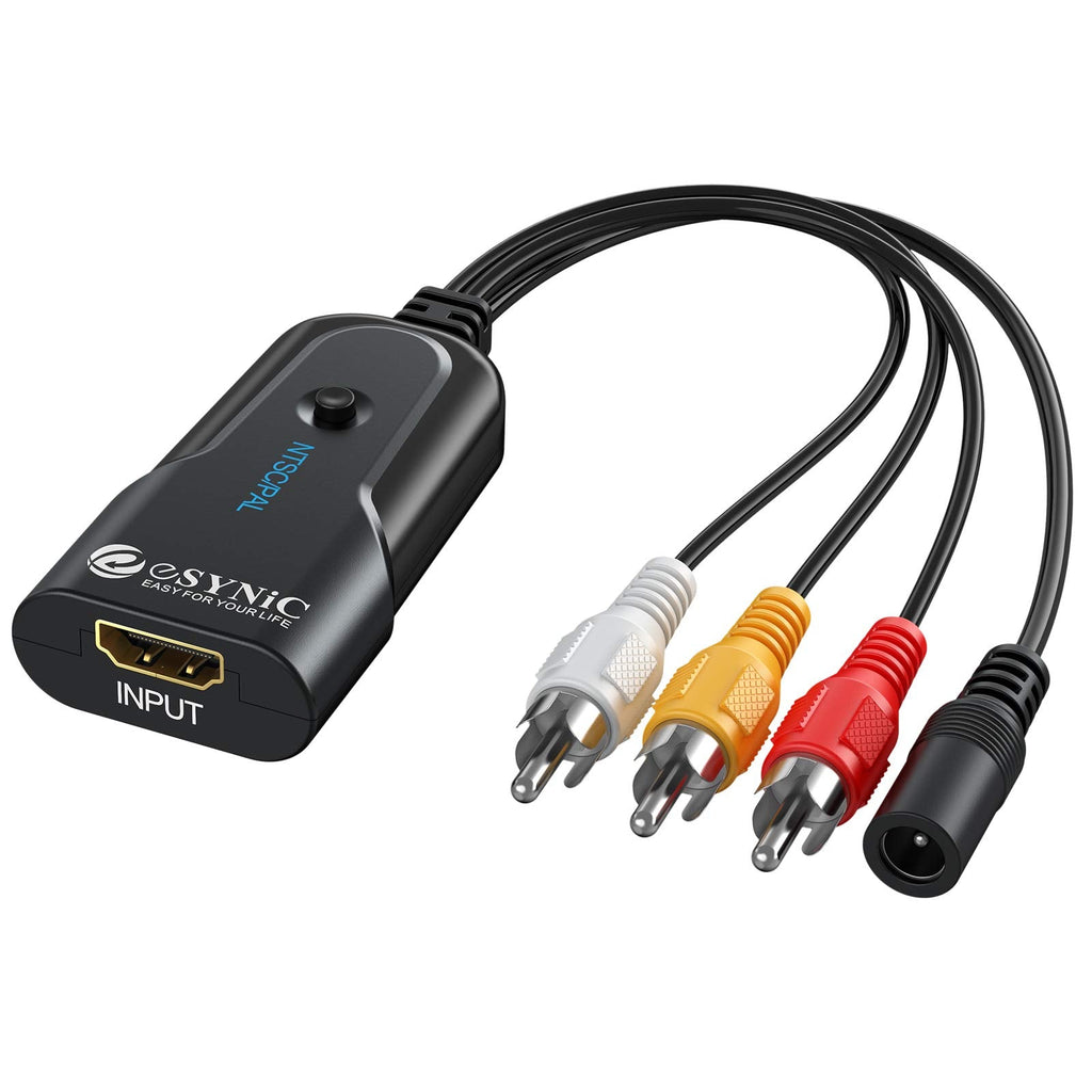 eSynic HDMI to RCA Converter, 1080p HDMI to AV 3RCA CVBS Composite Converter Video Audio Adapter Support PAL/NTSC with USB Cable HDMI Input to RCA Output Converter for Blu-ray DVD PS3 Sky Box HDTV