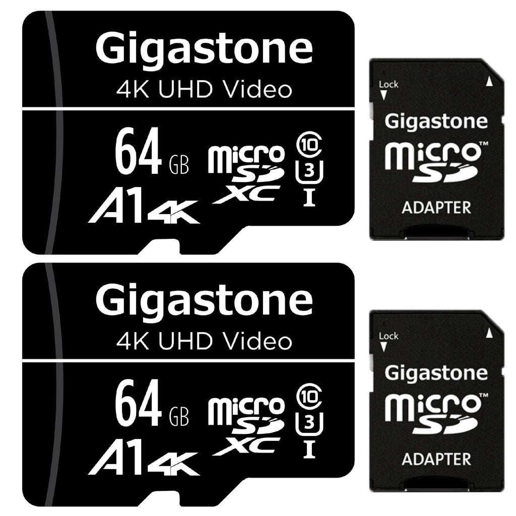 Gigastone 64GB 2-Pack Micro SD Card, 4K UHD Video, Surveillance Security Cam Action Camera Drone Professional, 90MB/s Micro SDXC UHS-I U3 Class 10 64GB 4K UHD 2-Pack