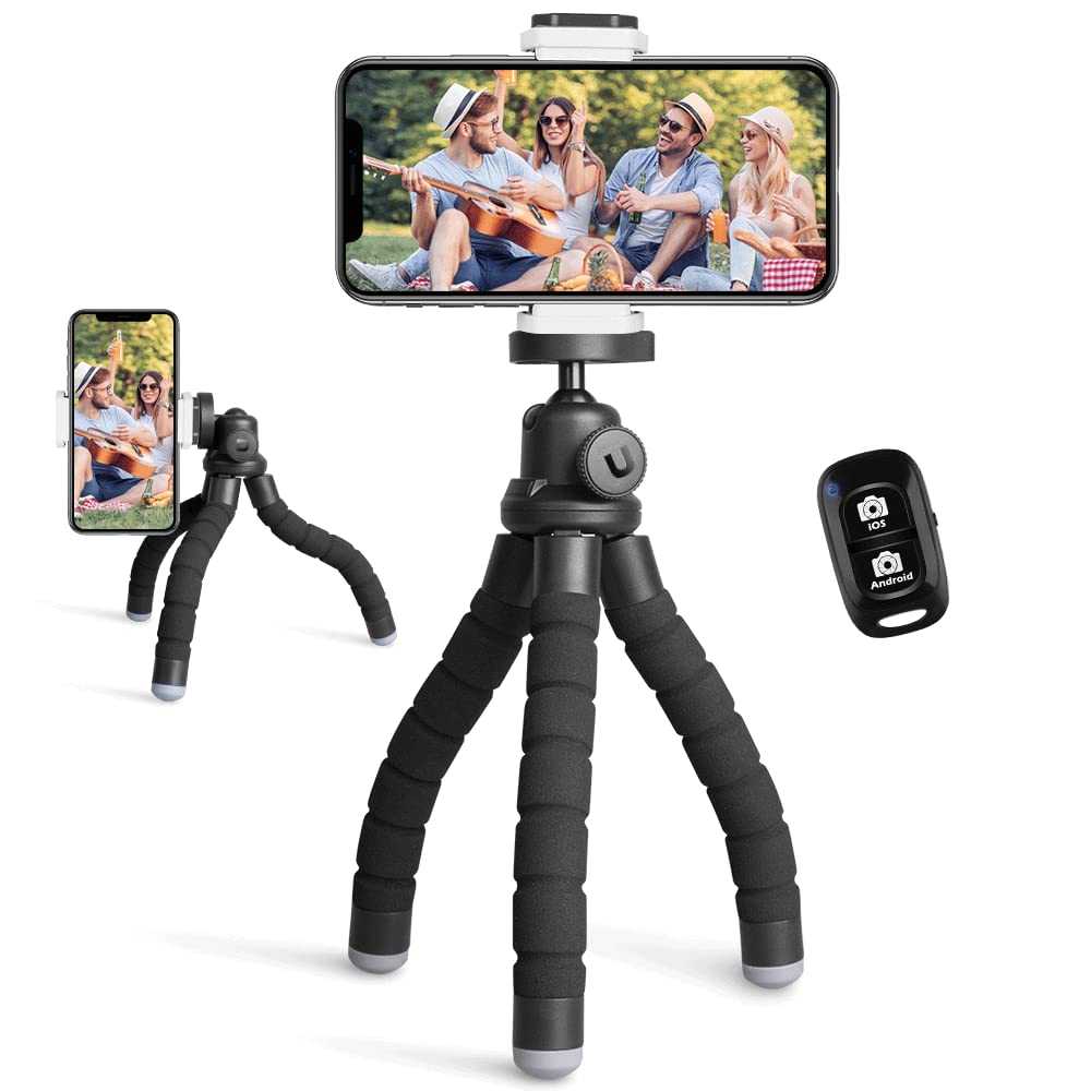 UBeesize Phone Tripod, Portable and Flexible Tripod with Wireless Remote and Clip, Cell Phone Tripod Stand for Video Recording Medium Black