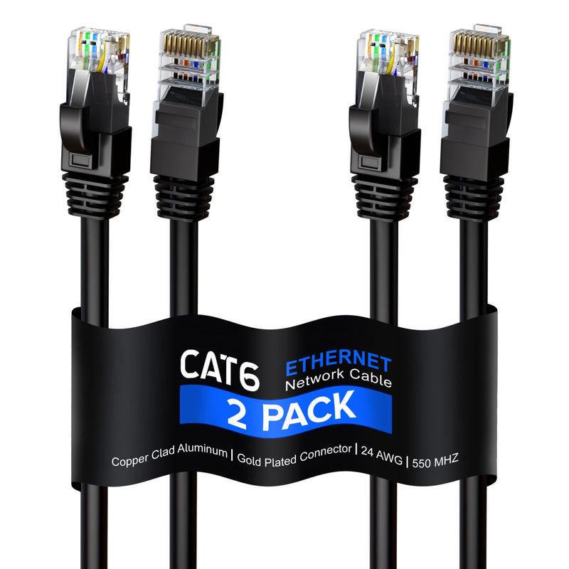 Maximm Cat 6 Ethernet Cable 25 Ft, (2-Pack) Cat6 Cable, LAN Cable, Internet Cable and Network Cable - UTP (Black) 25 Feet Black