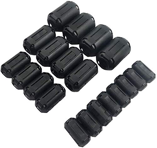 XShine (Pack of 20pcs) Clip-on Ferrite Ring Core RFI EMI Noise Suppressor Cable Clip for 3mm/ 5mm/ 7mm/ 9mm/ 13mm Diameter Cable, Black