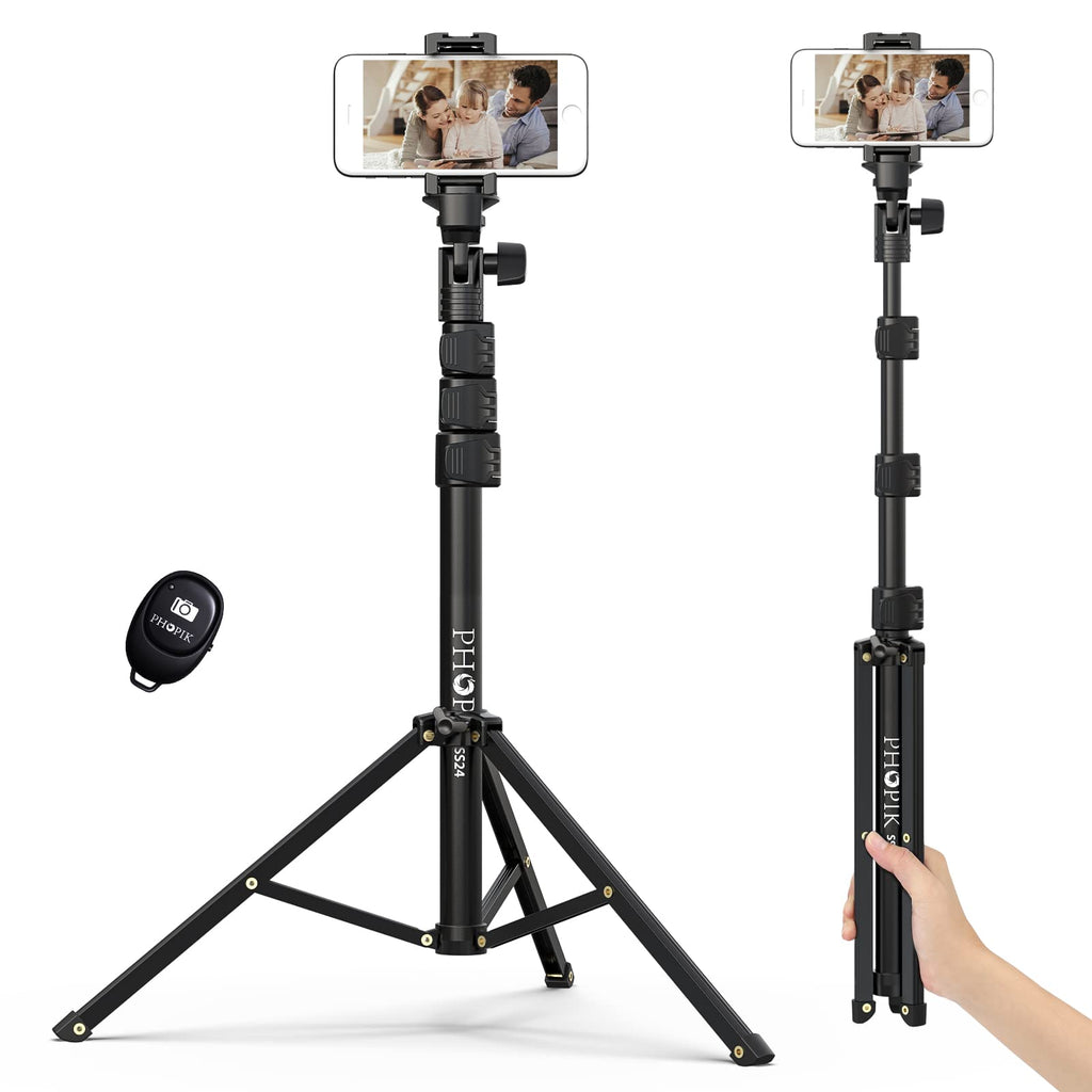 PHOPIK Phone Tripod Stand : Selfie Stick Tripod,Phone Tripod Extendable Camera & Cell Phone Tripod Stand for iPhone & Android Phone, Heavy Duty Aluminum, Lightweight SS24