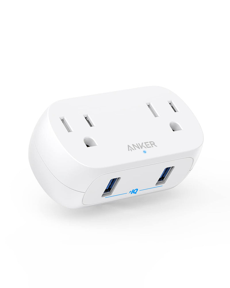 Anker Outlet Extender with USB Wall Plug, PowerExtend USB Plug 2 Mini Wall Charger with 2 Outlets, 2 USB Ports, and PowerIQ Technology, Compact for Travel, Desk, and Cruise Essentials
