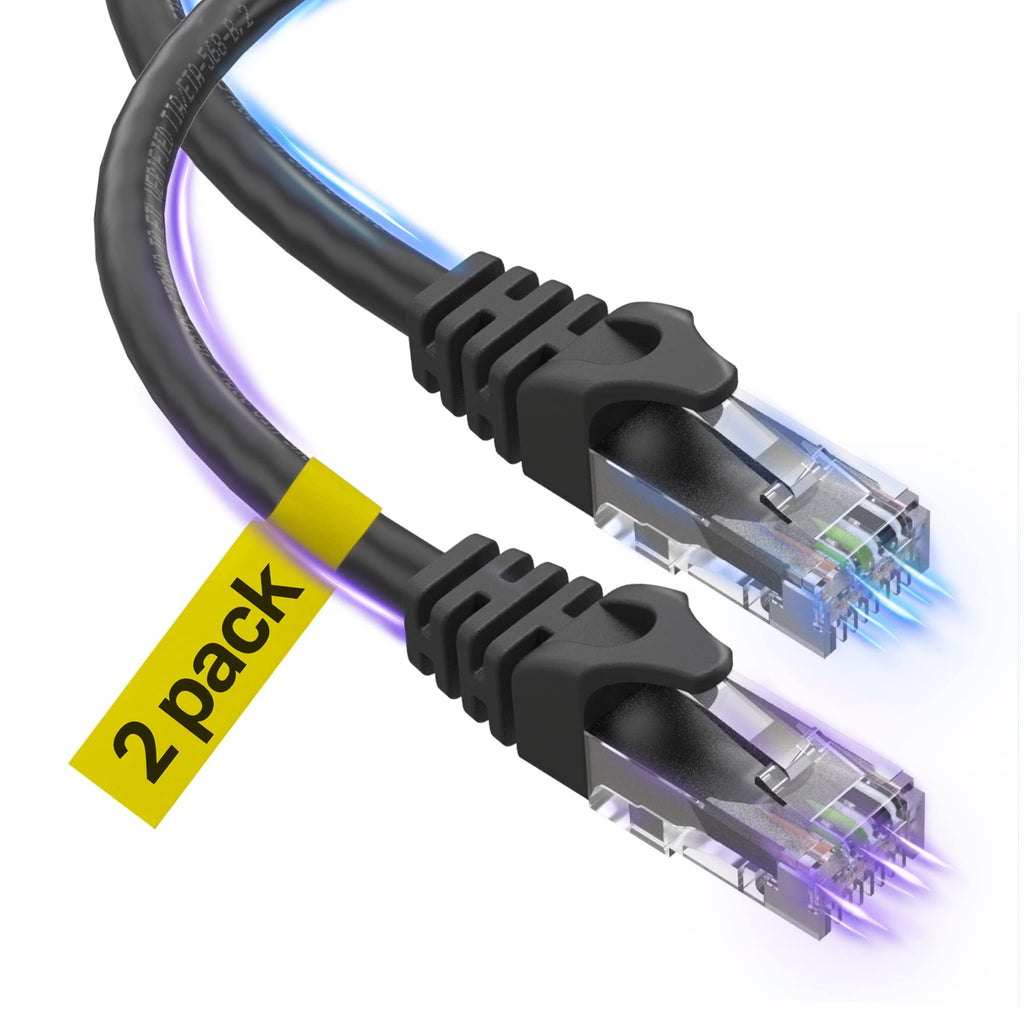 Cat6 Ethernet Cable, 12 Feet (2 Pack) LAN, utp Cat 6, RJ45, Network Cord, Patch, Internet Cable - 12 ft - Black 12ft Cat 6