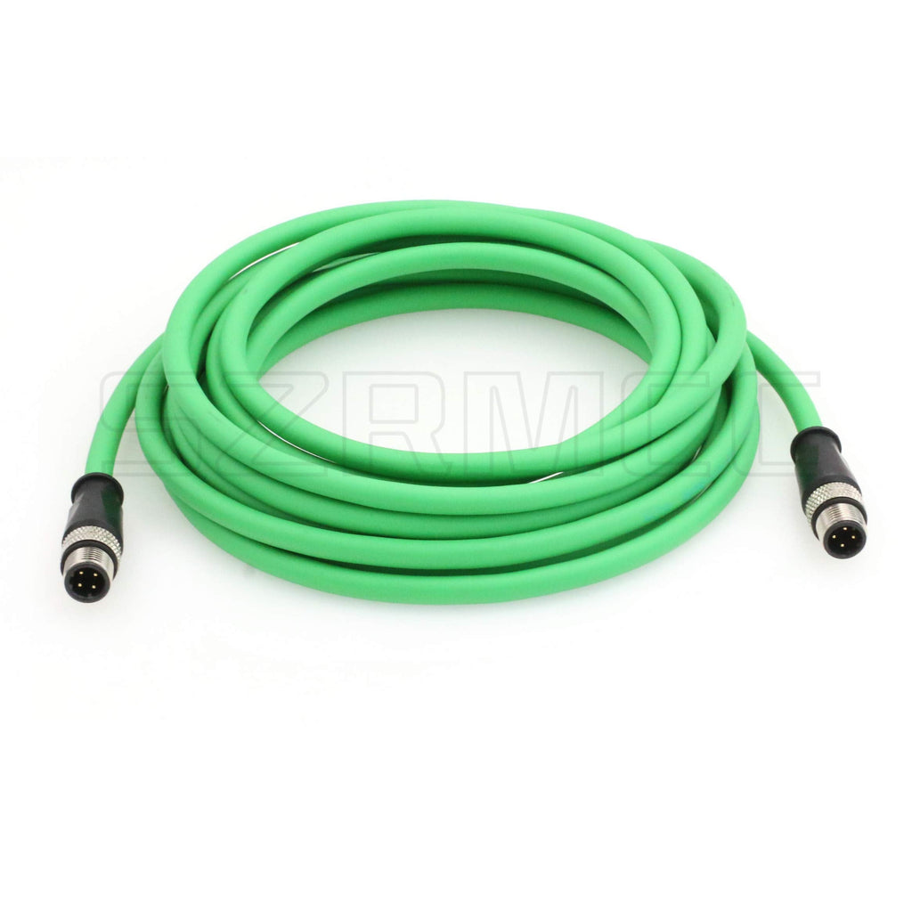 SZRMCC M12 Connector Ethernet Cable D-Code 4 Pin to 4 Pin Male Cat5e High Flex Waterproof Shielded Network Cable for Industrial Camera Sensor Automation (1M,Green) 1m Green