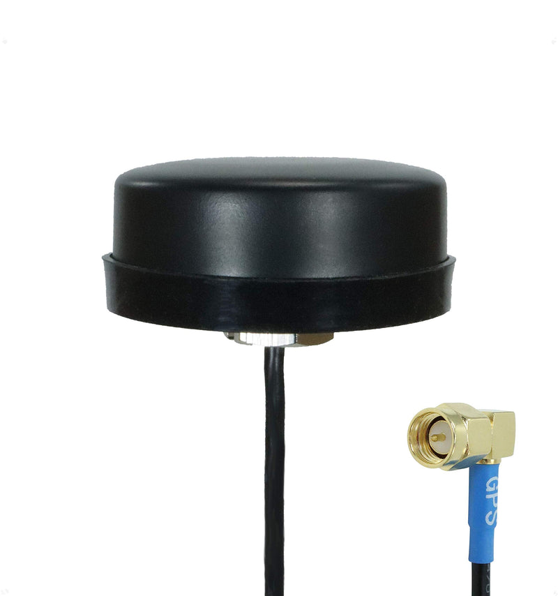 Proxicast Active/Passive GPS Antenna - Through Hole Screw Mount Puck Style with Right Angle SMA Connector on 20 inch Coax Lead - 28 dB LNA (ANT-190-003)