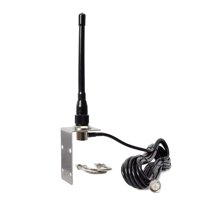 HYSHIKRA VHF Marine Antenna, 156-163Mhz Rubber Boat Antenna with 5M/16.4ft RG58 Cable and L Shape Fender Bracket for Uniden Icom Yaesu Cobra Midland Radio Transceiver