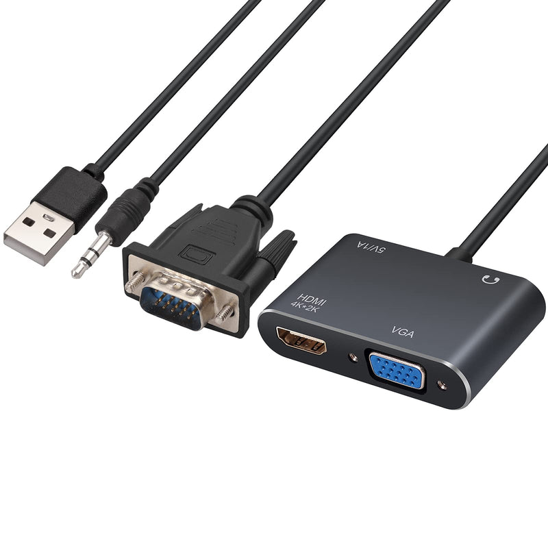 LiNKFOR VGA to HDMI + VGA Adapter, VGA Splitter 1 VGA in HDMI VGA 2 Out Support 1080P HDMI Out with Audio Cable and USB Cable, VGA to HDMI VGA Converter Adapter for Monitor, Computer, Desktop, Laptop