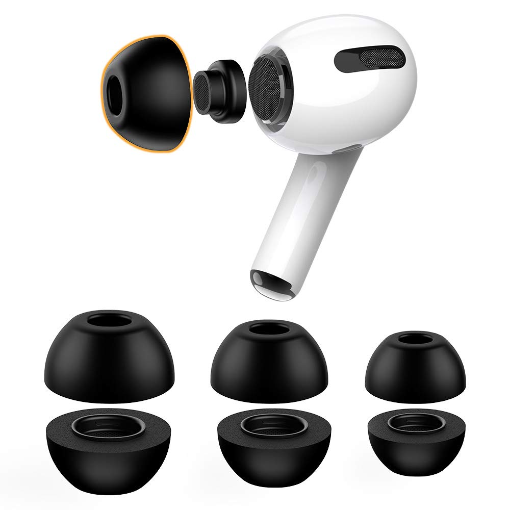 Lanwow Premium Memory Foam Tips for AirPods Pro & AirPods Pro 2. No Silicone Eartips Pain. Anti-Slip Eartips. Fit in The Charging Case, 3 Pairs (S/M/L, Black) Foam Tips Black
