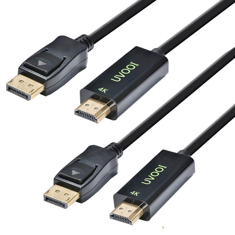 4K DisplayPort to HDMI Cable 10ft 2-Pack, UVOOI Display Port DP to HDMI Adapter Male to Male Cord Support Video and Audio Compatible for Computer PC Monitor Projector HDTV 4k 10ft bl multip