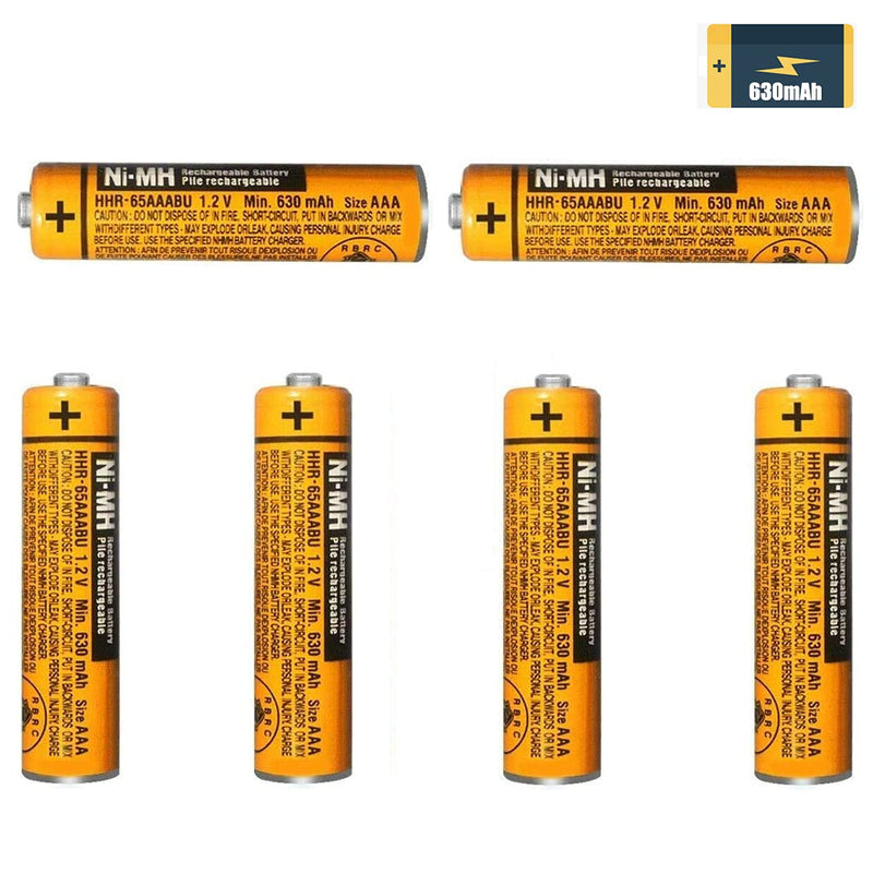 pyanz NI-MH AAA Rechargeable Battery 1.2V 630mah 6-Pack HHR-55AAABU AAA Battery for Panasonic Cordless Phones, Remote Controls, Electronics，AAA Battery Device.