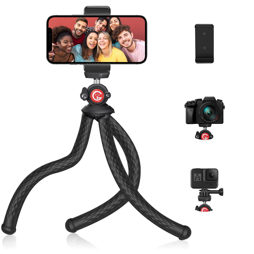 GooFoto Phone Tripod, Flexible Tripod for iPhone, Android Cell Phone and Camera, Portable Small Tripod with 7 Aluminum Cores & Universal Clip for Video Recording/Vlogging/Selfie