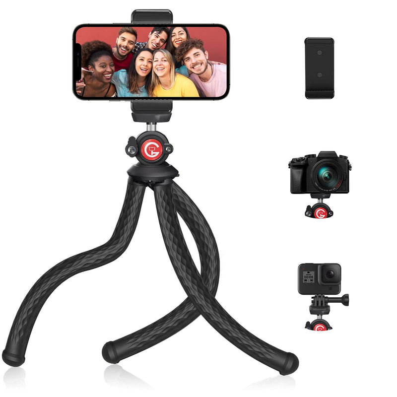 GooFoto Phone Tripod, Flexible Tripod for iPhone, Android Cell Phone and Camera, Portable Small Tripod with 7 Aluminum Cores & Universal Clip for Video Recording/Vlogging/Selfie