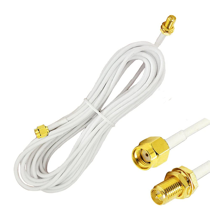 CORONIR 16ft RP SMA Coaxial Extension Cable Male to Female Connector for Wireless LAN Router Bridge & Other External Antenna Equipment White 16ft-Pack of 1