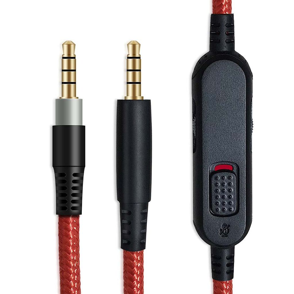 MJKOR Replacement Audio AUX Cable Compatible with HyperX Cloud Mix and Cloud Alpha Gaming Headset, Inline Mute and Volume Control(No Inline Mic, Red) 6.56FT(2M)