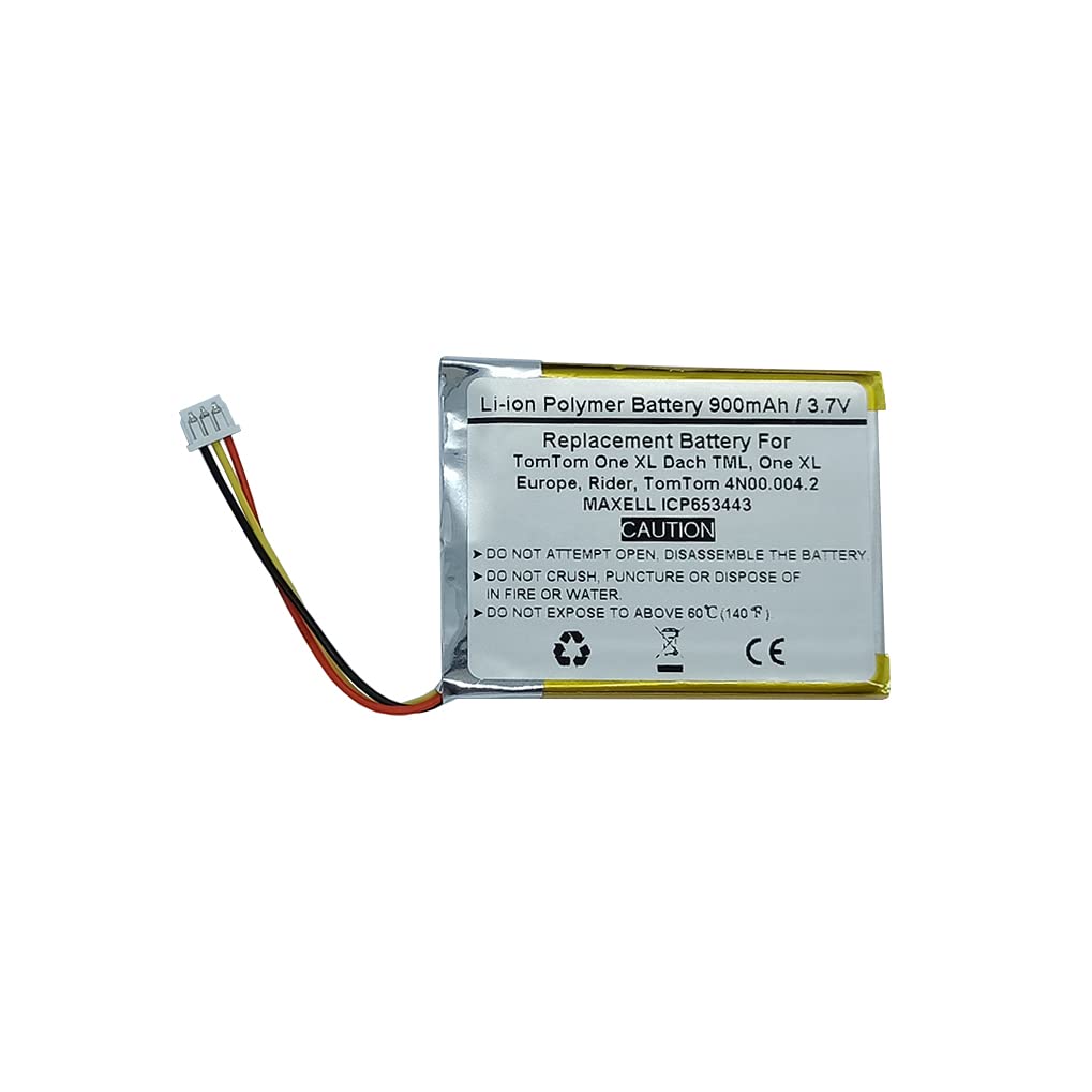3.7V 900mAh Replacement Battery for Tomtom One XL Dach TML, One XL Europe, Rider, F650010252, F709070710, Tomtom 4N00.004.2, MAXELL ICP653443
