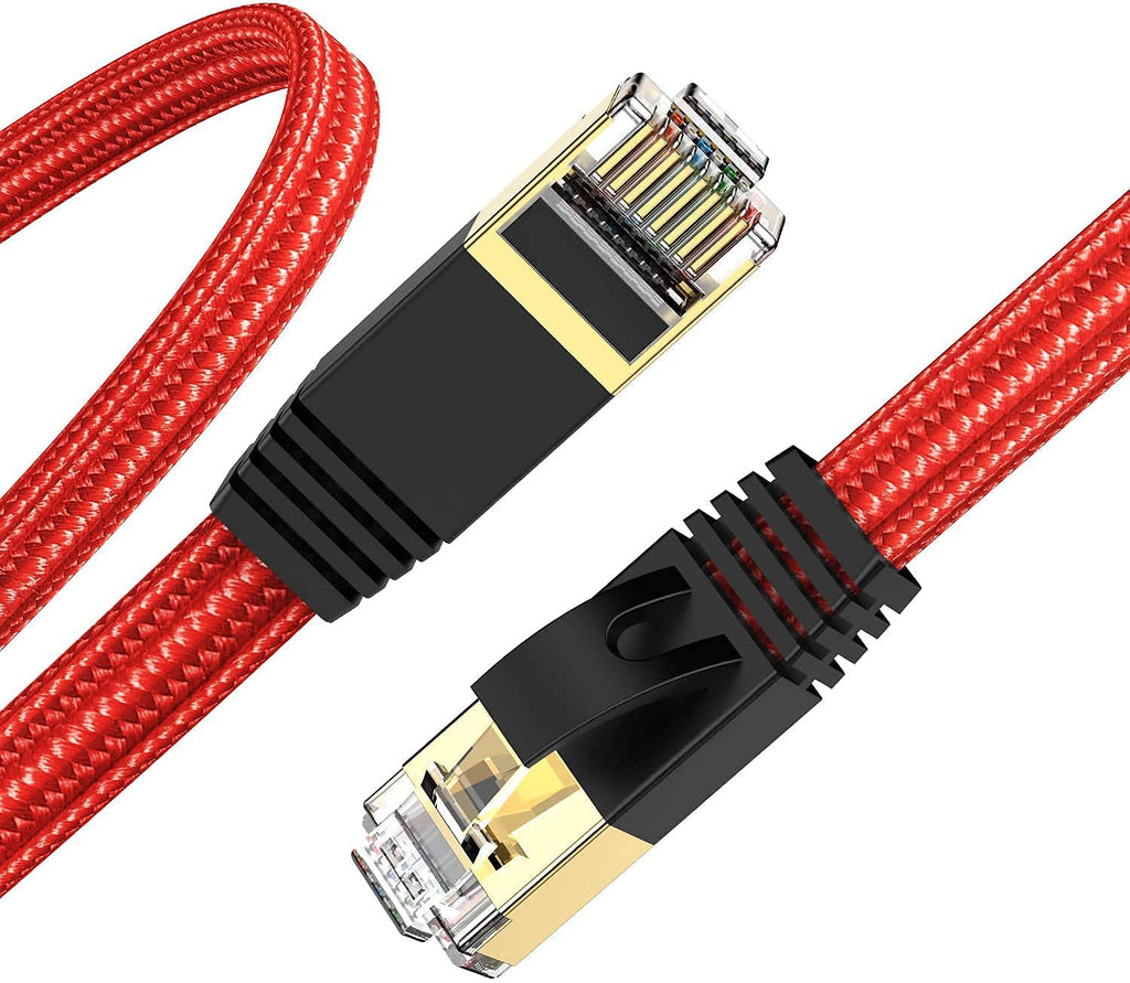 Cat7 Ethernet Cable, Fast Charger Network Cable with 10GBPS 1000MHZ High Speed Nylon Braided,Gold Plated RJ45 Connector in Wall, for Computer Internet and Outdoor（10ft*2） 10ft Red 2