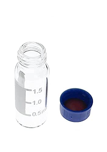 2ml HPLC Vials, Lab Autosampler Vials, 9-425 Clear Vial with Writing Area and Graduations, Screw Cap, Red PTFE and White Silicone Septa, 100 Pcs/Pack