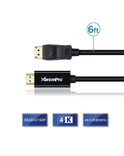 XtremPro DisplayPort to HDMI Cable (DP 1.2 to HDMI DP 2.0) 6 Feet/10 Feet - for 4K Ultra HDTV, Monitor, Projector etc - Black (6 Feet)