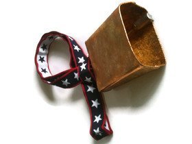 LOUD 4.5" high Cow Bell for Sporting Events, Brass coated MOEN BELL with Stars and Stripes Webbing Cheering Bell 4-1/2 inch Stars/stripes