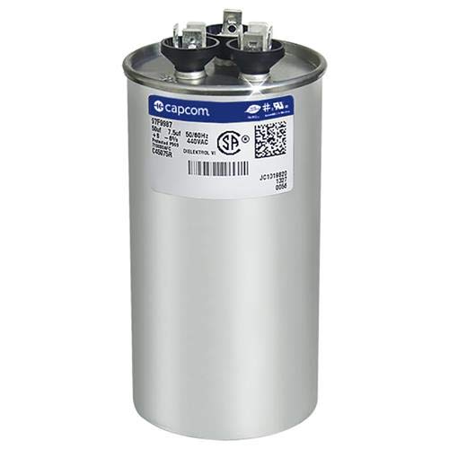 Genteq 50 + 7.5 uF MFD x 440 VAC GE Industrial Replacement Dual Capacitor Round # C45075R / 97F9987