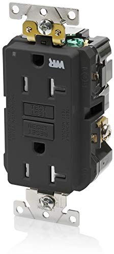 Leviton G5362-WTE 20A-125V Extra-Heavy Duty Industrial Grade Weather/Tamper-Resistant Duplex Self-Test GFCI Receptacle, Black, 20-Amp