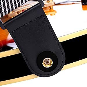 Guitar Strap Vintage Design Pure Cotton with Leather Ends Adjustable Length for Men Women Kids 2 inch Wide, Bundle with 2 Strap Locks and 1 Headstock Button Set by Melede (white black)