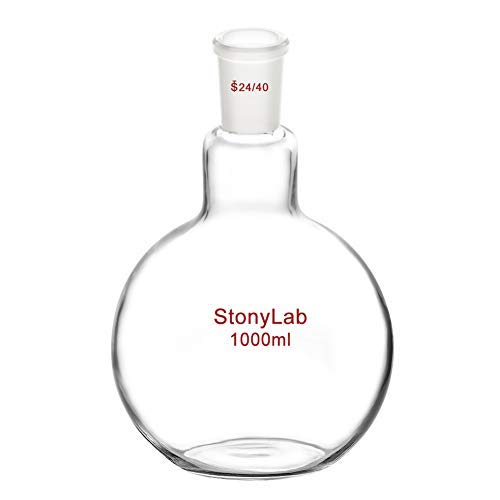 StonyLab Glass 1000ml Heavy Wall Single Neck Flat Bottom Boiling Flask, with 24/40 Standard Taper Outer Joint, 1000ml 1000 mL