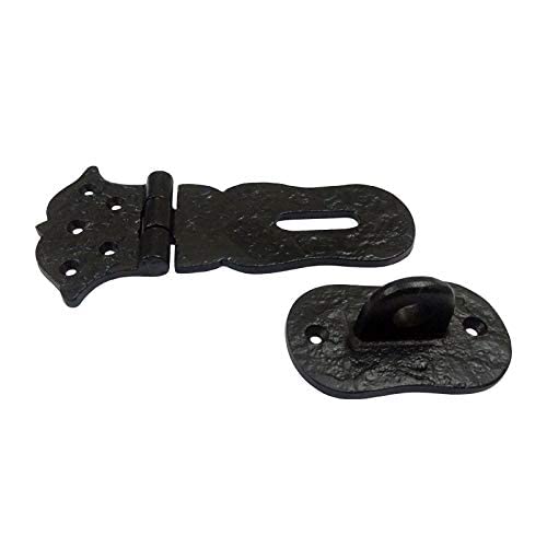 Adonai Hardware"Paran" Heavy Duty Antique Cast Iron Safety Locking Hasp and Staple (6" x 1 Pack, Matte Black) for Vintage Pirates Treasure Chest, Trunk, Wooden Jewelry Box, Cases, Furniture and Sheds 6 Inch x 1 Pack Matte Black Powder Coated