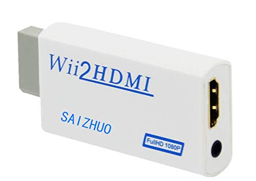 SAIZHUO Wii to HDMI Converter with 5ft High Speed HDMI Cable Wii2HDMI Adapter Output Video&Audio with 3.5mm Jack Audio, Support All Wii Display Modes 480P,480I,NTSC, Compatible with Full HD Devices