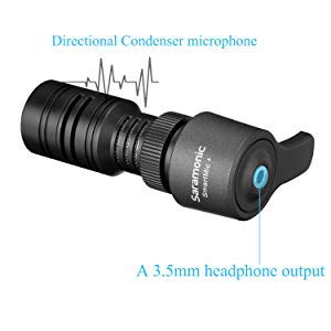 TRRS Plug and Play Directional Microphone, Saramonic Video Shotgun Mic with Monitor Compatible with iPhone12 11 X Android Smartphones,for YouTube,Interview,Video Recording,Vlogging