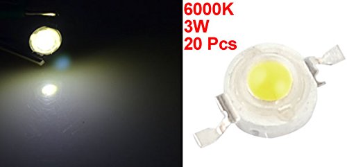 uxcell 20 Pcs High Power 2 Pin 3W White LED Bead Emitters 170-190Lm 6000K