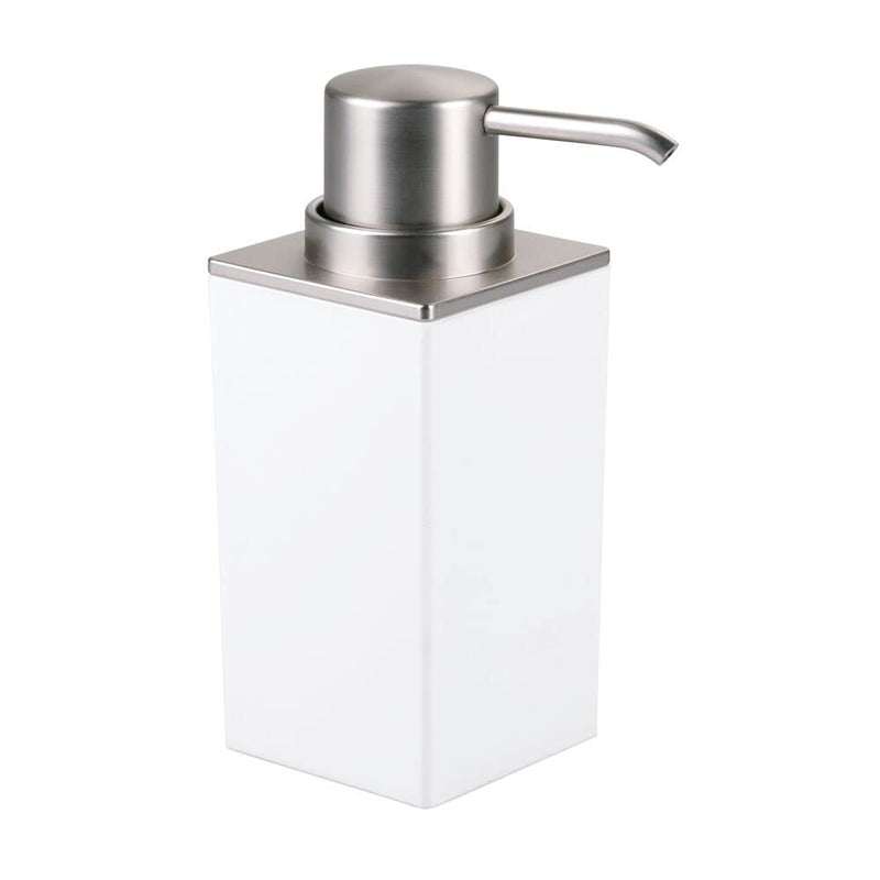 mDesign Plastic Bathroom Storage Jars, Vanity Decor Accessory, Countertop Organizers; Soap Dispenser, Toothbrush Holder, Toothpaste Caddy, Rinsing Cup; Lumiere Collection - Set of 4 - White/Brushed
