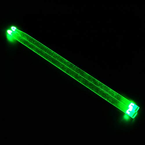 YiPaiSi 5A Acrylic Drum Stick, Bright LED Light Up Drumsticks, Glow in The Dark, Set your gig on fire (Green)