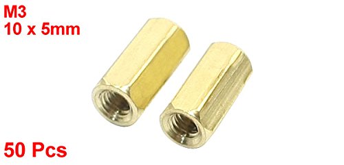 uxcell 50 Piece M3 x 10 mm Female Thread Brass Pillar Hexagon Nut Standoff Spacer