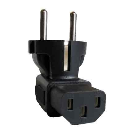 SF Cable, IEC 60320-C13 3 Prong Receptacle to Standard 3 Prong European Schuko CEE 7 Right Angle Plug Adapter