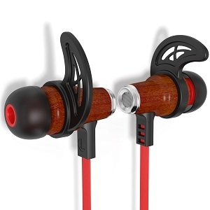 Symphonized NRG Bluetooth Wireless Wood in-Ear Noise-isolating Headphones, Earbuds, Earphones with Mic & Volume Control (Red) Red