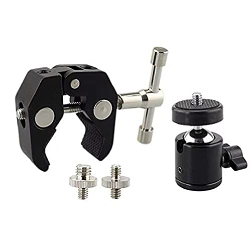 Donuts Super Clamp with Camera Clamp Mount Ball Head Clamp and Mini Ball Head Hot Shoe Mount Adapter with 1/4'' -20 Tripod Screw for Monitor, LED Lights, Flash Light,Microphone super clamp with mini ball head