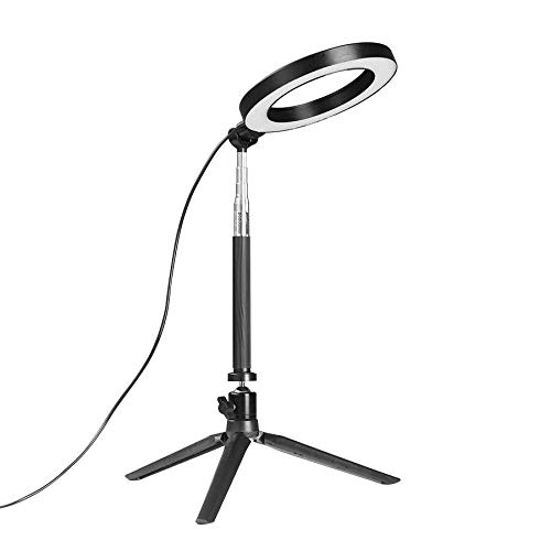 iFCOW Ring Camera Light for Video Conferencing Lighting Recording Photo Studio LED Ring Light Dimmable Phone Video Lamp with Tripod Selfie Stick Black