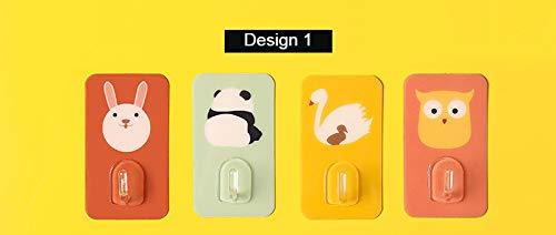 4-Pack Cute Sticky Hooks/Adhesive Hooks, Water Proof, Decorative Wall Hook with Cartoon Designs, Hanger for Office, Home, Bedroom, Bathroom, or Kitchen 1 4-Pack Design 1