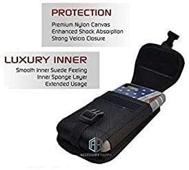 AH Military Grade Cell Phone Carrier Holster Men Cell Phone Belt Holder, Compatible w/ [iPhone iPhone 12 Mini SE 5 5S 5C Samsung J1 J3 LG K7 K10 & More] fits Waterproof/Defender/Thick Heavy Duty Case Small (5.4 X 3.3 X 0.70 in)