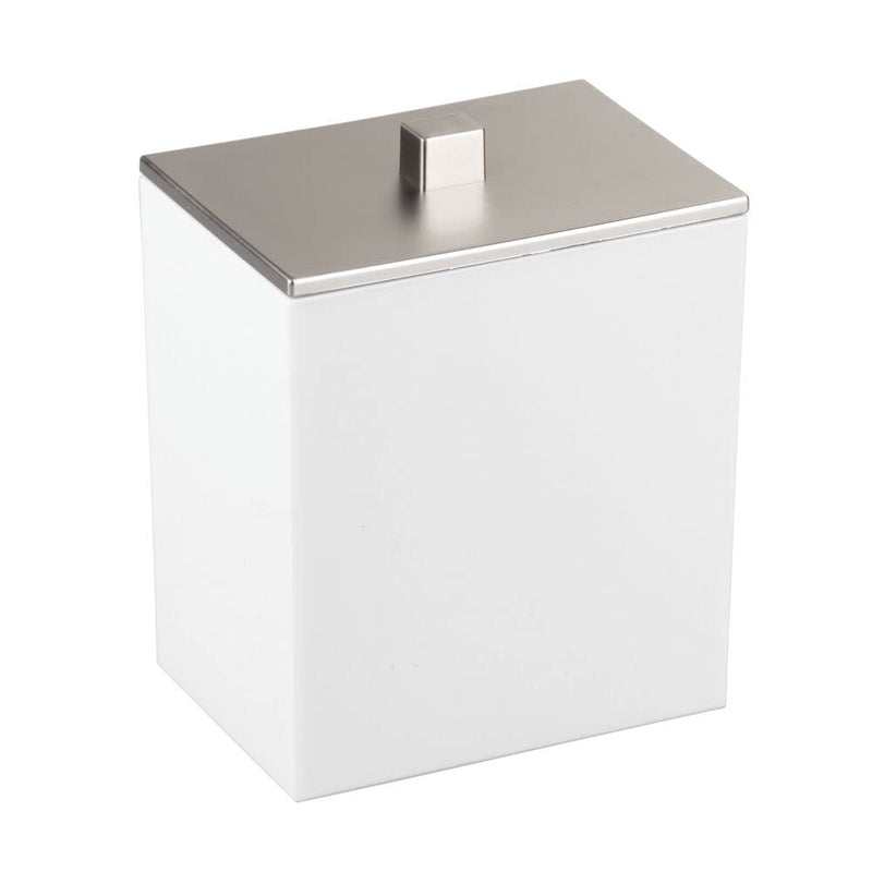 mDesign Plastic Bathroom Storage Jars, Vanity Decor Accessory, Countertop Organizers; Soap Dispenser, Toothbrush Holder, Toothpaste Caddy, Rinsing Cup; Lumiere Collection - Set of 4 - White/Brushed