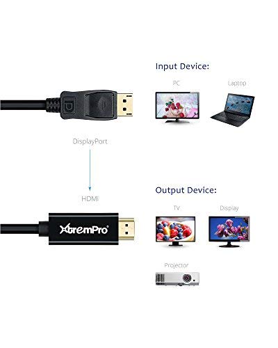 XtremPro DisplayPort to HDMI Cable (DP 1.2 to HDMI DP 2.0) 6 Feet/10 Feet - for 4K Ultra HDTV, Monitor, Projector etc - Black (6 Feet)