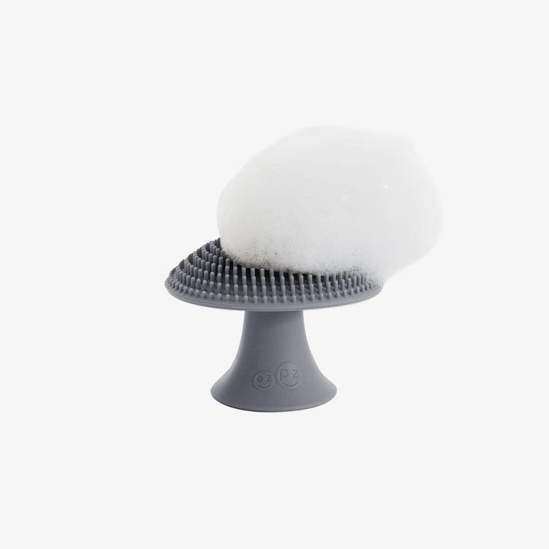 ezpz Mushroom Sponge (Gray) - 100% Silicone Reusable Durable Long-Lasting Hypo-Allergenic Sponge with Suction Base for Cleaning Dishes, Cookware and Feeding Accessories Gray