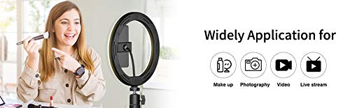 CameCosy 10" Selfie Ring Light with Tripod Stand&Adjustable Phone Holder,Bluetooth Control for Live Stream/Makeup/YouTube/Photography,Compatible with iPhone/Android black