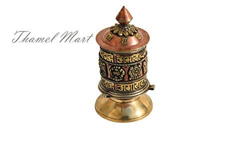 Table Top Copper Brass Tibetan Buddhist 8 Lucky Symbols Prayer Wheel