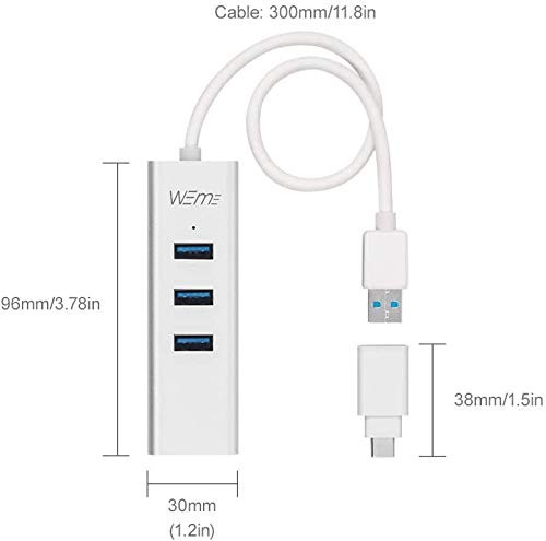 WEme Ethernet Adapter 2 in 1 USB C to Gigabit Ethernet Converter, Compatible Thunderbolt 3, Aluminum USB 3.0 RJ45 Network Adapter with 3 Port Hub for PC, Mac, Linux, MacBook Air, Windows Surface Pro USB3.0 to RJ45-Hub