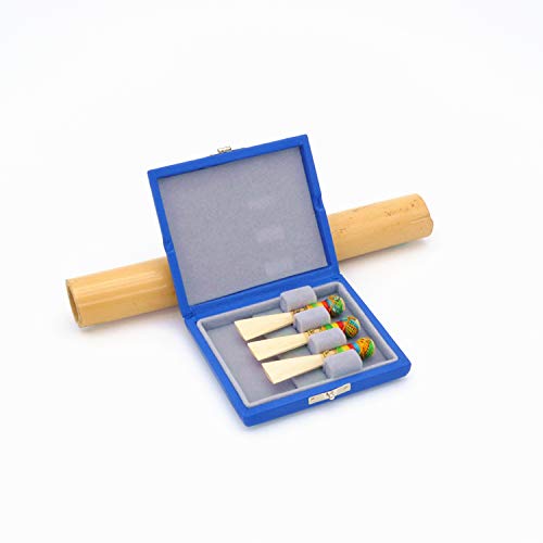 Reed123 Bassoon Reed Case, Red/Blue, for 3/5Pcs, Real Leather Cover, Makes Your Music More Colorful (For 3pcs, Blue) For 3pcs
