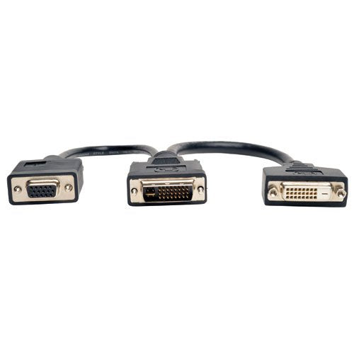 TRIPP LITE P564-06N-DV 6-Inch DVI Digital Y Splitter Cable DVI-I M to DVI-D F and HD15 F,Black