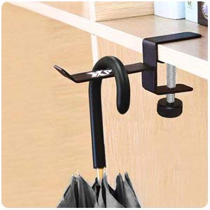 Xpix Metal Headphone Headset Holder Hanger with Under Desk Design Mount Clamp Clip Grip - Hooks onto Surface Without Glue Or Mess - Fits Headphones